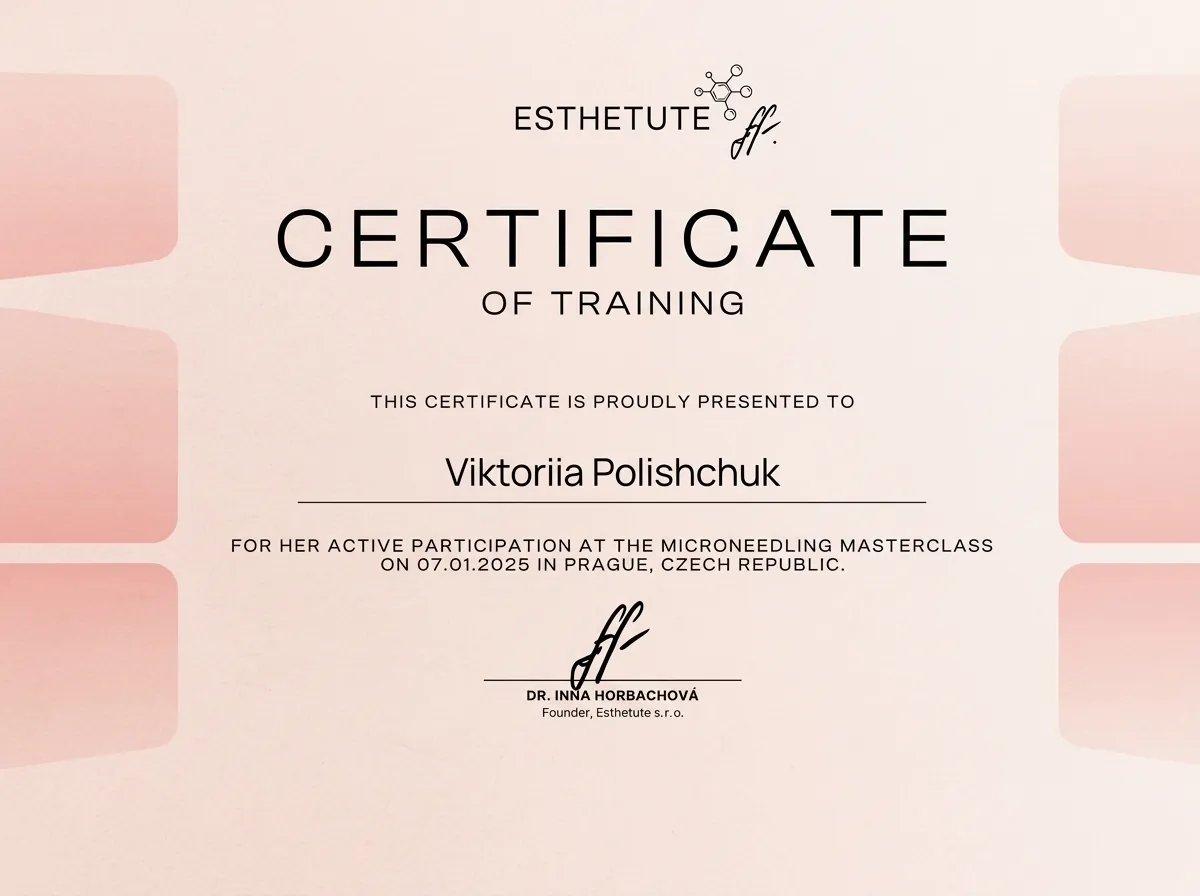 Certifikát Esthetute — Microneedling Masterclass